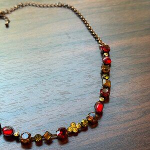 Y2K Sorrelli Inspired Glass and Brass Necklace in Red, Green, and Orange